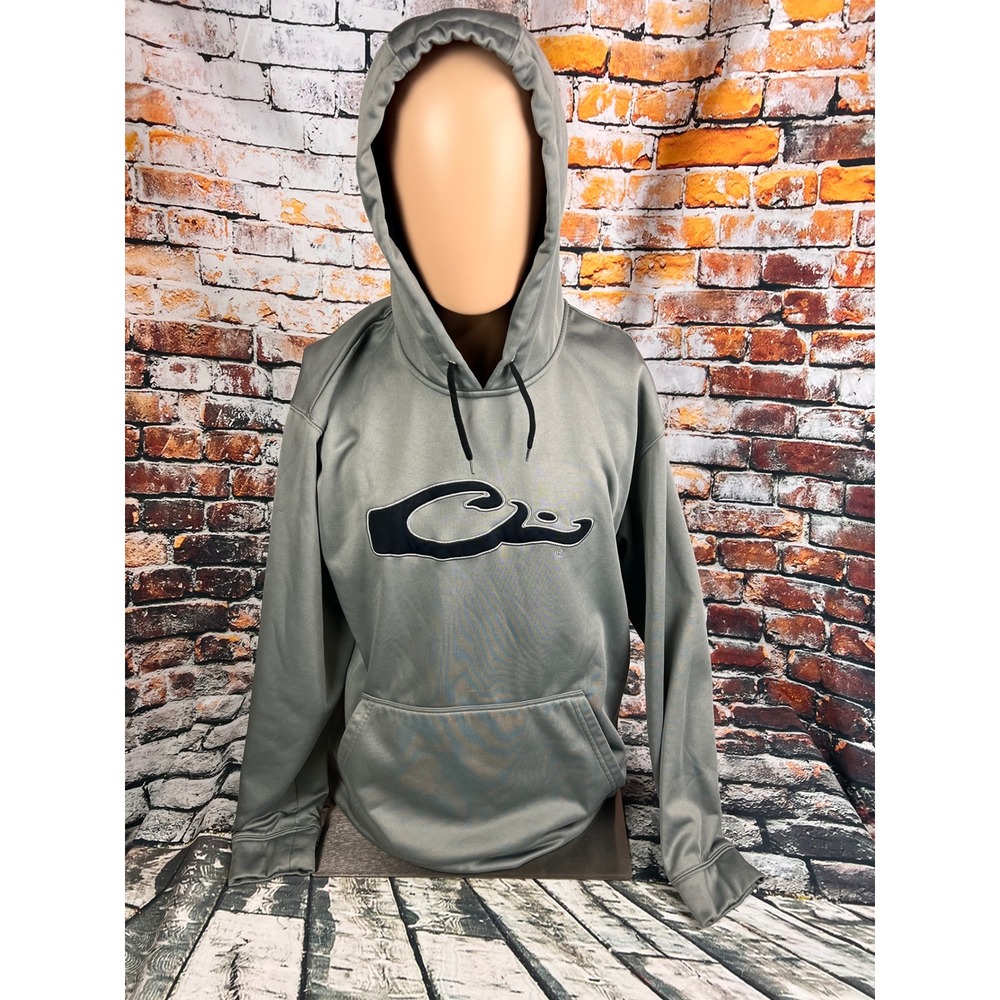 Drake Waterfowl Mens XL Gray Fleece Lined Performance Pullover Hoodie Logo